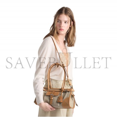 PRADA BONNIE MEDIUM LINEN AND LEATHER HANDBAG 1BA426 (32*15.5*12cm)